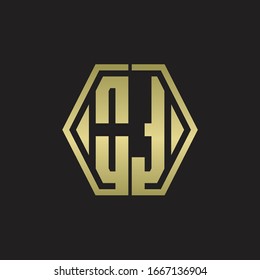 Monograma de logotipo OT con plantilla de diseño redondeado de línea hexagonal con colores dorados