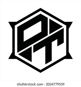 OT Logo monogram with hexagon and sharp shape design template