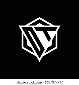 OT logo monogram with triangle and hexagon shape combination isolated on back and white colors