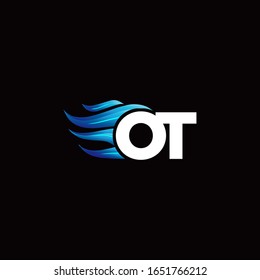 OT monogram logo with blue fire style design template