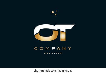 ot o t  white yellow gold golden metal metallic luxury alphabet company letter logo design vector icon template