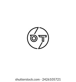 Logo de concepto de contorno simple OT y círculo de diseño inicial de fondo blanco y negro
