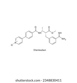 Otamixaban flat skeletal molecular structure Factor XA inhibitor drug used in risk of thrombosis treatment. Vector illustration.