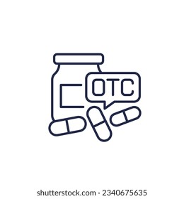 OTC drugs or medications line icon with pills