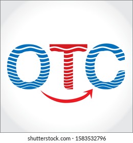OTC INITIAL LETTER LOGO WITH ARROW ELEMENT (symbol of forward moving business)  AND WAVES IN LETTERS BLUE AND RED COLOR
