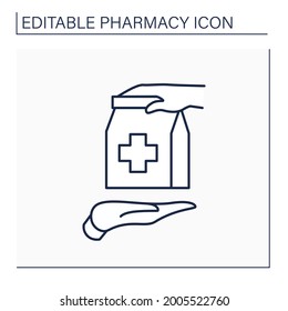 OTC Line Icon. Over The Counter. Retail Purchase. Selling Medical Production Without Prescription Or Licence.Pharmacy Concept. Isolated Vector Illustration. Editable Stroke