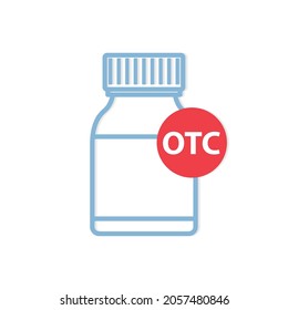 OTC (Over The Counter) acronym and medicine pill bottle icon- vector illustration