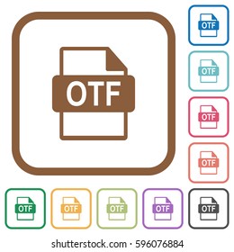 OTF file format simple icons in color rounded square frames on white background