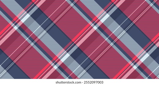 Outro vetor xadrez de fundo, textura de verificação de padrão colorido. Têxtil de tecido sem costura tartan frontal em paleta de cores azul e vermelha.