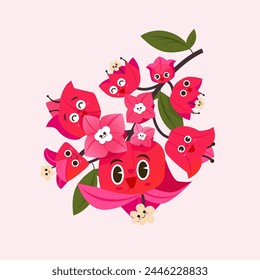Other Keywords; Flower Pink Illustration Cute Character Gang Bougainvillea Group Summer Fun Bunch Draw Friends Cartoon Flat Sweet Friendship Hot Sun Beautiful File