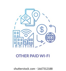 Other paid wifi blue concept icon. Public service. Free internet zone. Global telecommunication. 4g signal in city. Roaming idea thin line illustration. Vector isolated outline RGB color drawing