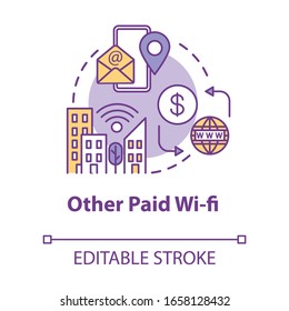 Other paid wifi concept icon. Free internet zone. Global telecommunication. 4g signal in city. Roaming idea thin line illustration. Vector isolated outline RGB color drawing. Editable stroke