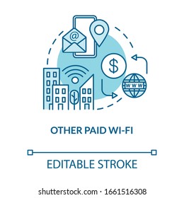 Other paid wifi turquoise concept icon. Free internet zone. City telecommunication service. Roaming idea thin line illustration. Vector isolated outline RGB color drawing. Editable stroke