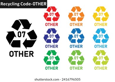 OTHER plastic recycling code icon set. Mobius Strip Plastic recycling symbol 07 OTHER. Plastic recycling code 07 icon collection in ten colors. Set of plastic recycling code symbol icon 07 OTHER.