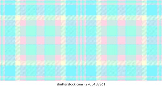 Outro vetor de cheque sem costura, cavalheiro tartan padrão têxtil. Tecido de textura de fundo xadrez de Hunter em luz e paleta de cores ciano.