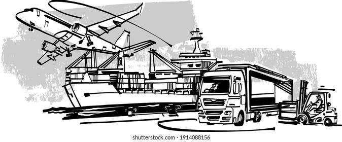 other transports like cargo ship airplane forklift and track