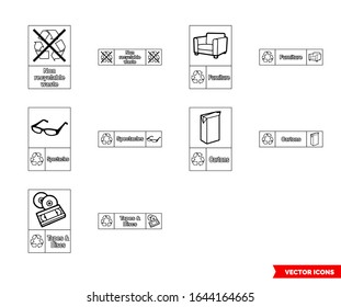 Other waste recycling signs icon set of outline types. Isolated vector sign symbols. Icon pack.