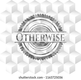 Otherwise grey emblem with geometric cube white background