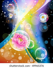 otherworldly abstraction with flowers in bubbles, lights and stars: EPS-10