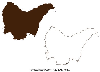 Isla de Othonoi (República Helénica, Grecia, isla griega) mapa de ilustración vector, esbozo garabato Othoni o mapa de Calypso
