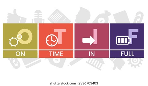 OTIF - A Tiempo, en acrónimo completo. fondo de concepto de negocio. concepto de ilustración vectorial con palabras clave e iconos. ilustración con iconos para banner web, volante, página de inicio