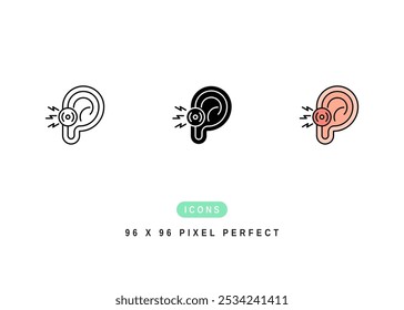 Otitis Icon. Ear Infection Pain Pictogram Graphic Illustration. Isolated Simple Line Icon For Infographic, App and Web Button.