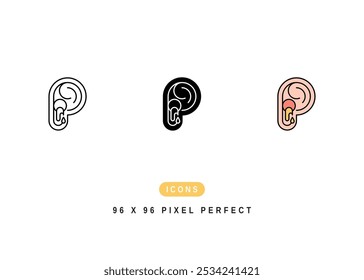 Otitis Icon. Ear Infection Pain Pictogram Graphic Illustration. Isolated Simple Line Icon For Infographic, App and Web Button.