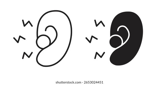 Conjunto de símbolos de icono de Otitis en negro. línea e iconos planos
