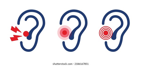 Otitis icon vector set for inflammation or infection of the ear. Hearing problem with pain symbol illustration.