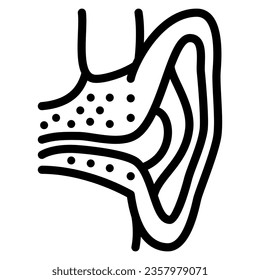 Icono de la línea de medios de Otitis, concepto de enfermedades humanas, signo de la enfermedad de Oreja en el fondo blanco, icono de Otitis en el estilo de esquema para el concepto móvil y el diseño web. Gráficos vectoriales