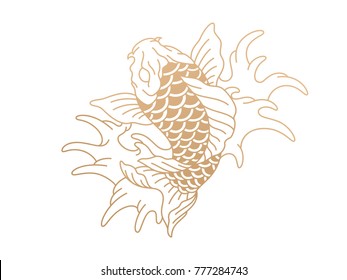 Otline koi fish. Japanese carp fish. Vector illustration