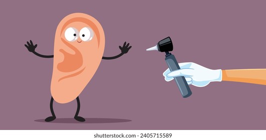 
Otolaryngologist Checking ear with Special Equipment Vector Illustration. Doctor consulting a hear organ for medical diagnosis 
