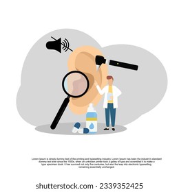 otolaryngologist checking ears of patient use otoscope vector flat illustration