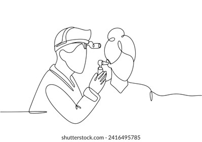 An otolaryngologist diagnoses a patient's hearing using an otoscope. The importance of preventive examination by a doctor. Images produced without the use of any form of AI software at any stage. 