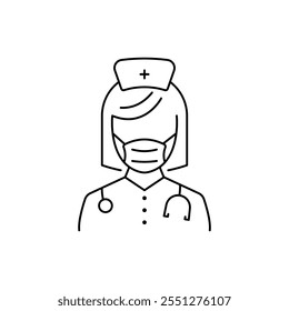 Otolaryngologist Doctor Line Icon. Otolaryngology Medic Staff with Stethoscope, Mirror Linear Pictogram. Ear, Nose, Throat Doctor Outline Icon.