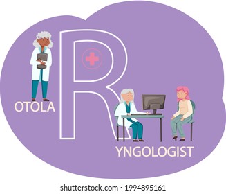 Otolaryngologist doctor with nose, ear and throat or ENT diagnostic and treatment instruments. Otology doctor with patient. Otorhinolaryngology healthcare medicine or otolaryngology diseases