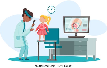 Otolaryngologist doctor with nose, ear and throat or ENT diagnostic and treatment instruments. Otology doctor with patient. Otorhinolaryngology healthcare medicine or otolaryngology diseases