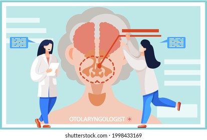 Otolaryngologist doctor with nose, ear and throat or ENT diagnostic and treatment instruments. Otology doctor with patient. Otorhinolaryngology healthcare medicine or otolaryngology diseases