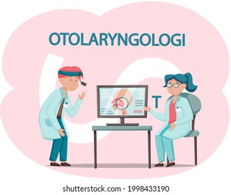 Otolaryngologist doctor with nose, ear and throat or ENT diagnostic and treatment instruments. Otology doctor with patient. Otorhinolaryngology healthcare medicine or otolaryngology diseases