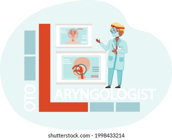 Otolaryngologist doctor with nose, ear and throat or ENT diagnostic and treatment instruments. Otology doctor with patient. Otorhinolaryngology healthcare medicine or otolaryngology diseases