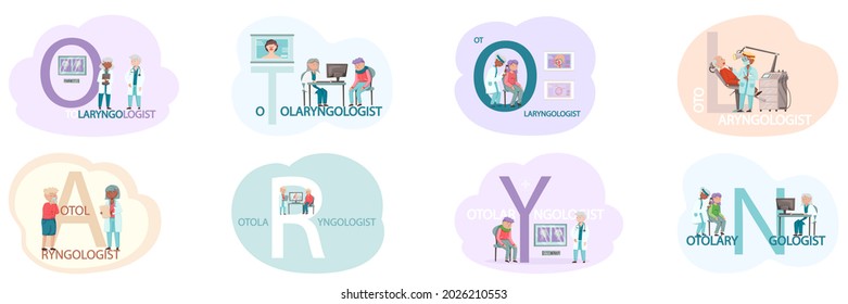 Otolaryngologist doctor with nose, ear and throat or ENT diagnostic and treatment instruments. Otology doctor with patient. Otorhinolaryngology healthcare medicine or otolaryngology diseases