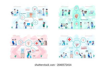 Otolaryngologist doctor with nose, ear and throat or ENT diagnostic and treatment instruments. Otology doctor with patient. Otorhinolaryngology healthcare medicine or otolaryngology diseases