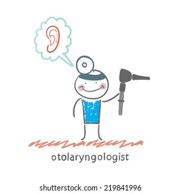 otolaryngologist holding tool for checking ear and thinks about the ear
