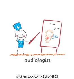 otolaryngologist shows a presentation about the ear