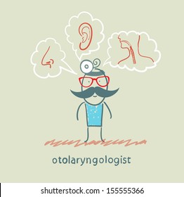 otolaryngologist thinks of the nose, ear and throat