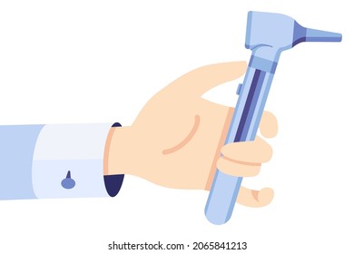 An otolaryngologists checking ear canals from young woman by Otoscope. Illustration in a flat style isolated on a white background. Vector illustration