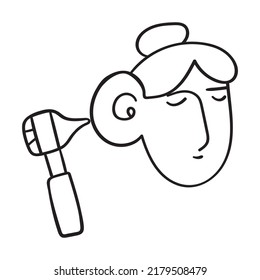 Otolaryngology Concept.  Medical Check Up At ENT Doctor. Outline Vector Icon On White Background.