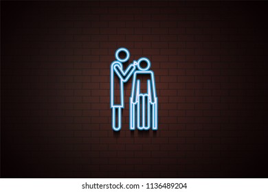 otolaryngology icon in Neon style on dark brick wall background