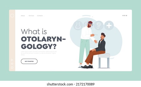 Otolaryngology Landing Page Template. Otolaryngologist Looking Child Throat. Doctor and Kid Characters on Medical Examination. Ent Checking Mouth of Boy in Office. Cartoon People Vector Illustration