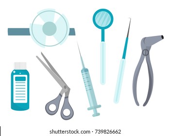 Otolaryngology tools icons, flat style. ENT equipment, isolated on white background. Medicine concept. Vector illustration